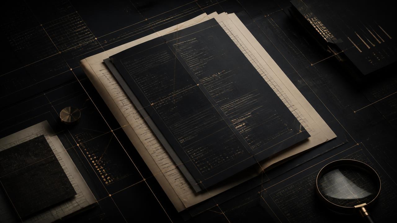 Layered claim documents mapped by a structured grid of measurement lines — the SmartClaim intelligence system
